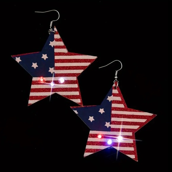 American Flag Star Light-Up Earrings - Picture 2 of 5